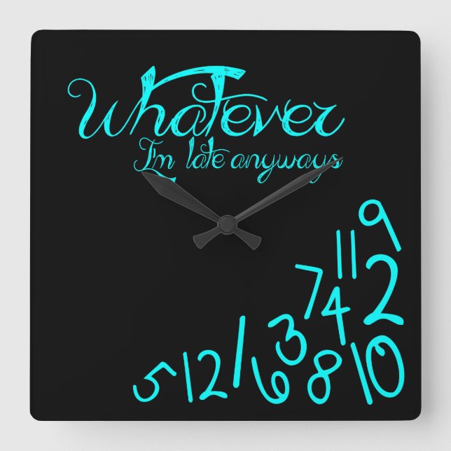 whatever - mint blue on black square wall clock (Front)