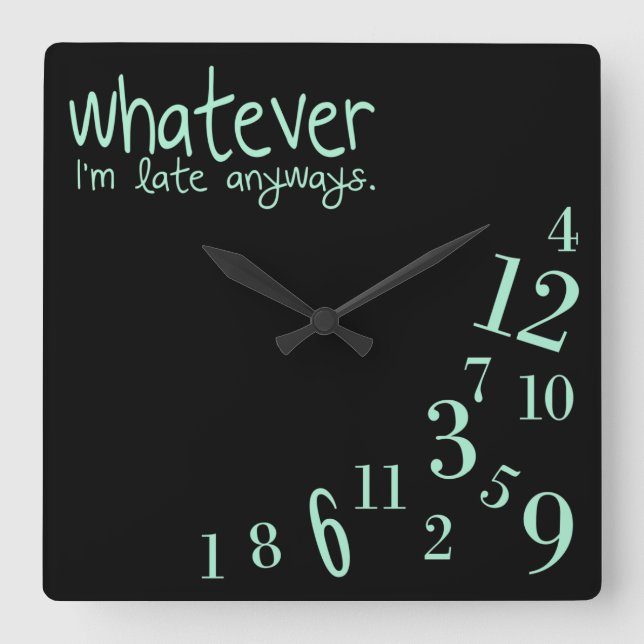 whatever - mint on black square wall clock (Front)