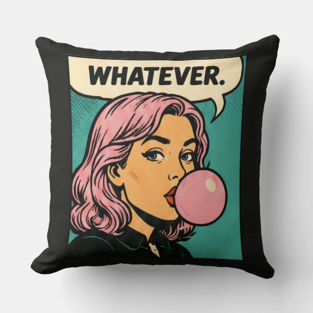 “Whatever” Retro Comic Throw Pillow (Front)