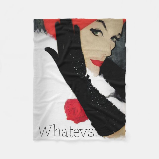 Whatevs, funny vintage fashion fleece blanket (Front)