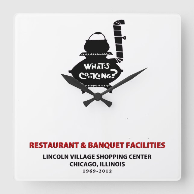 What's Cooking, Lincoln Village Centre, Chigago Square Wall Clock (Front)