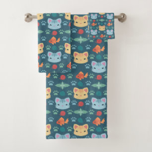 What's Cool, Kitty Cat in Blue and Yellow Bath Towel Set