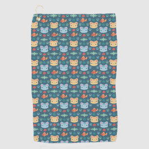 What's Cool, Kitty Cat in Blue and Yellow Golf Towel