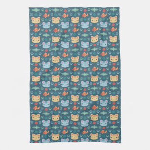 What's Cool, Kitty Cat in Blue and Yellow Kitchen Towel