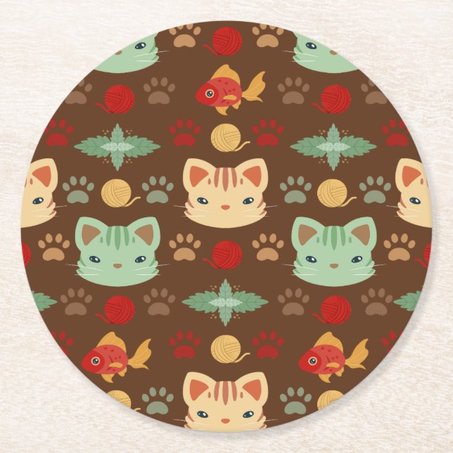 What's Cool, Kitty Cat in Earthy Colours Round Paper Coaster (Front)