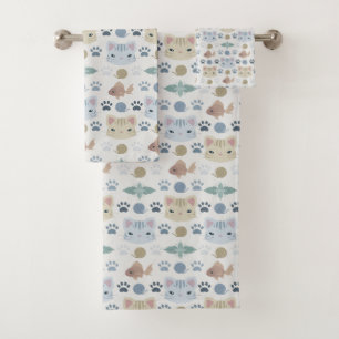 What's Cool, Kitty Cat in Grey and Beige Bath Towel Set