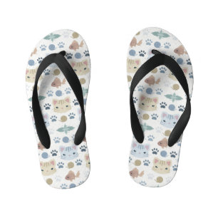 What's Cool, Kitty Cat in Grey and Beige Kid's Flip Flops