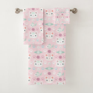 What's Cool, Kitty Cat in Pink and Mint Bath Towel Set