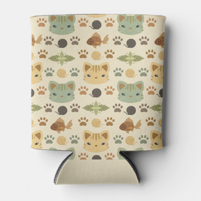 What's Cool, Kitty Cat in Yellow and Brown Can Cooler (Front)