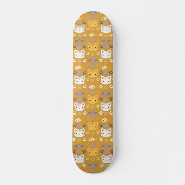 What's Cool, Kitty Cat in Yellow and Lavender Skateboard (Front)