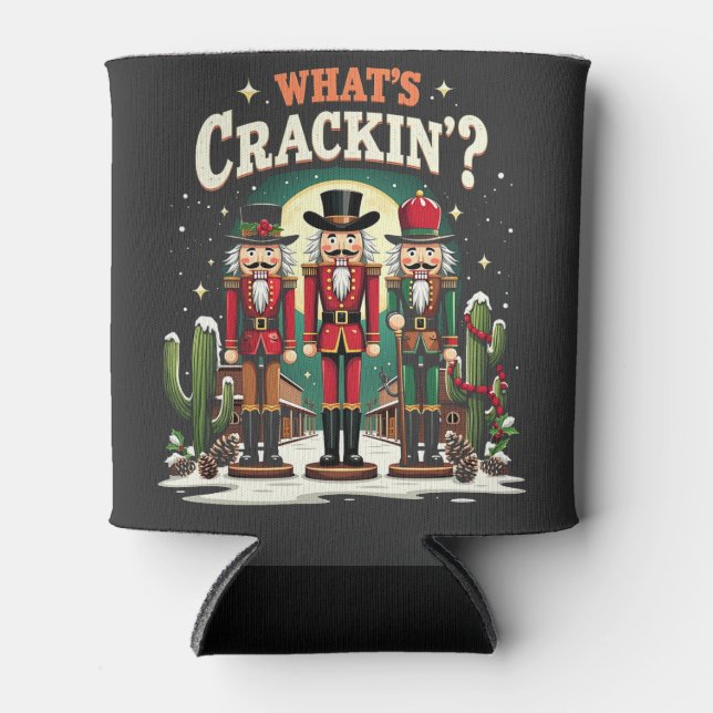 What's Cracking Nutcracker Cactus Christmas Funny Can Cooler (Front)