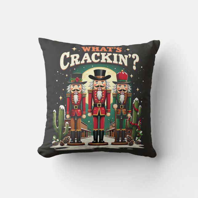 What's Cracking Nutcracker Cactus Christmas Funny Throw Pillow (Front)