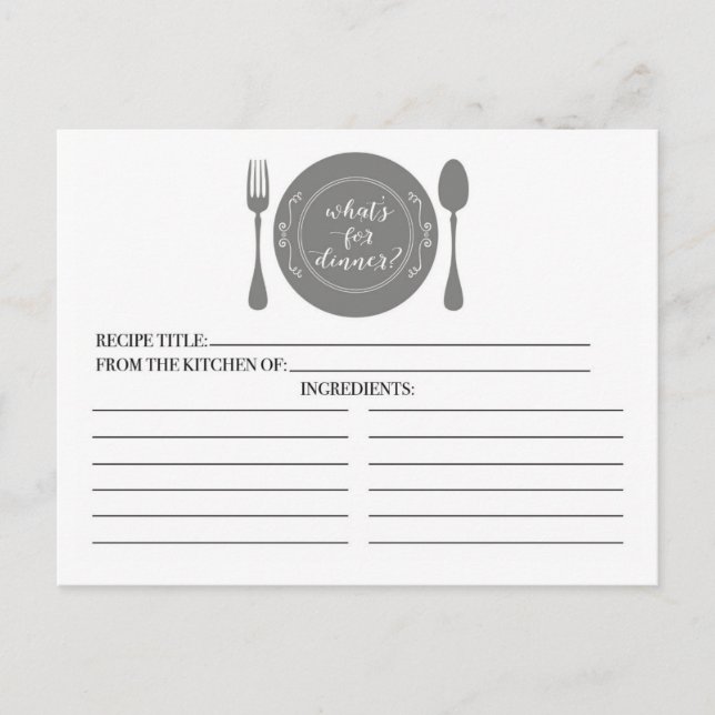 What's for Dinner Bridal Shower Recipe Cards (Front)