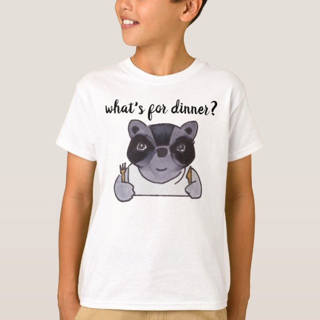 What's For Dinner Cute Cartoon Raccoon T-Shirt (Front)