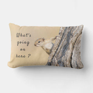 What's going on here squirrel photo with text lumbar pillow