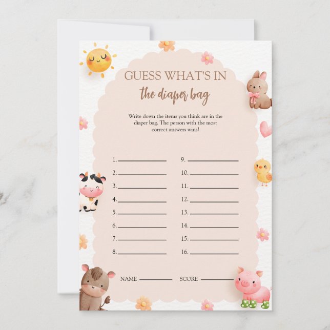 What's in the Diaper Bag Baby Shower Game Card (Front)