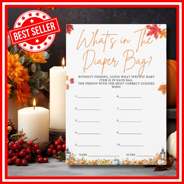 WHAT'S IN THE DIAPER BAG Baby Shower Game Pumpkin Invitation (WHAT'S IN THE DIAPER BAG Easy Baby Shower Game A Little Pumpkin is on the Way Fall Autumn Theme )