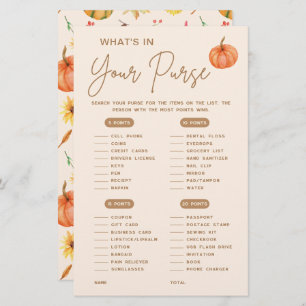 What's in you purse Fall Pumpkin Baby Shower Game