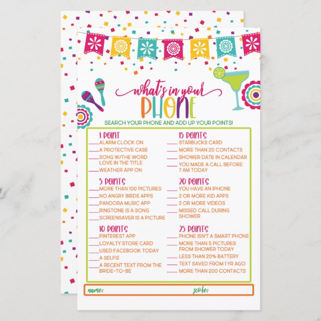 What's in Your Phone Game - Fiesta WH (Front/Back)