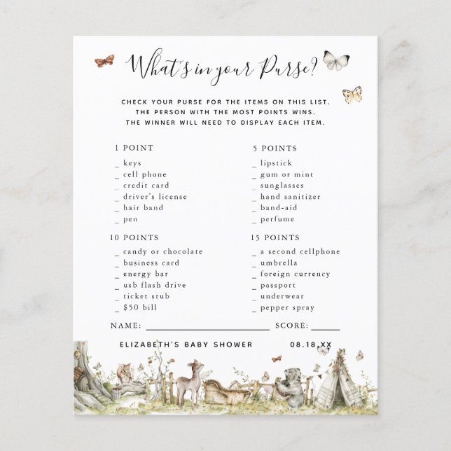 What's in your Purse | Baby Shower Game (Front)
