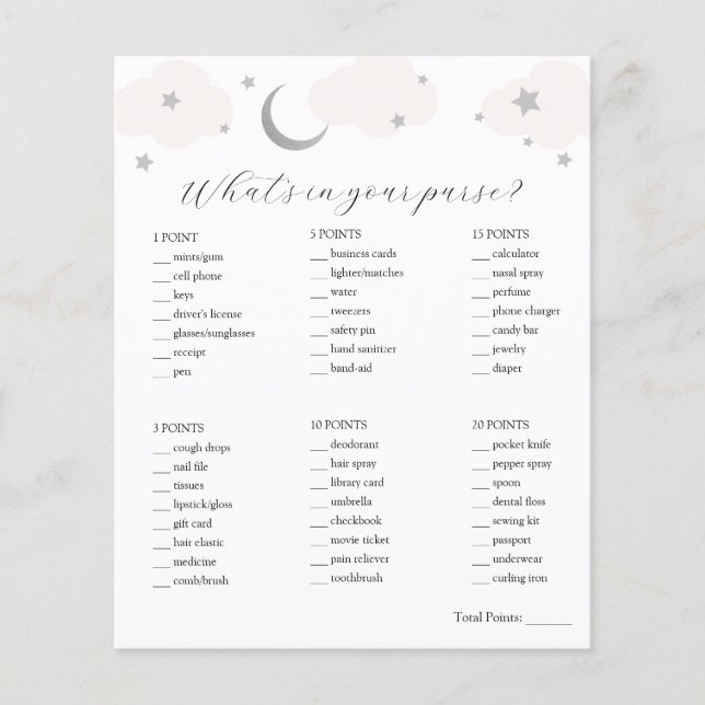 What's in Your Purse Baby Shower Game  (Front)