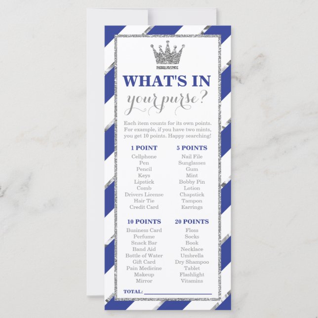 What's In Your Purse? Baby Shower Game Faux Silver (Front)