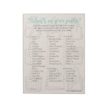 What's In Your Purse Baby Shower Game Notepad