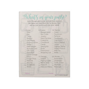What's In Your Purse Baby Shower Game Notepad