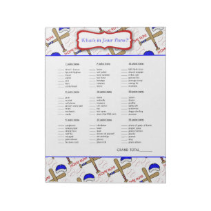 What's in your purse Baseball Baby Shower Game Notepad