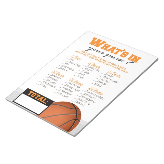 What's In Your Purse Basketball Baby Shower Game Notepad (Angled)