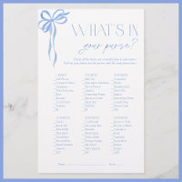 What's In Your Purse Blue Bow Bridal Shower Game
