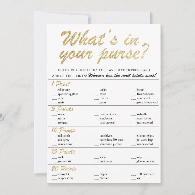 What's in your purse bridal game (Front)