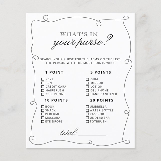 What's In Your Purse Bridal Shower Game (Front)