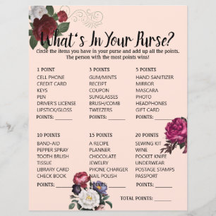 Whats In Your Purse Bridal Shower Game Elegant Bur