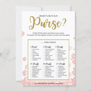 What's In Your Purse Bridal Shower Game  Gold Pink