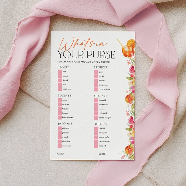 Whats In Your Purse Bridal Shower Game Spritz (What's in your purse? Bridal Shower game | Love at First Spritz Floral Citrus theme)
