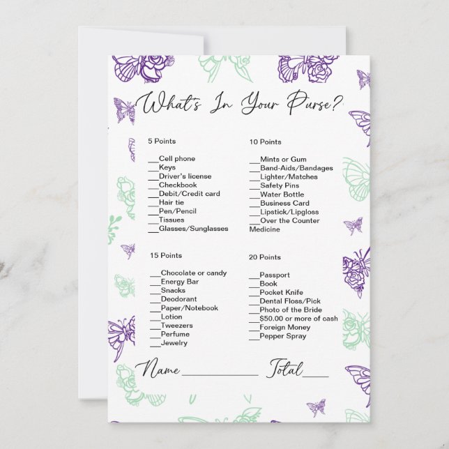 What's In Your Purse Butterfly Bridal Shower Invitation (Front)