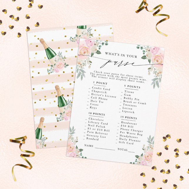 What's In Your Purse? Champagne Floral Party Game Enclosure Card (Creator Uploaded)