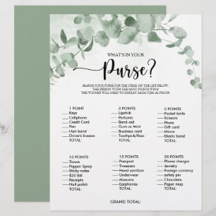 What's in your Purse Eucalyptus Bridal Shower Game