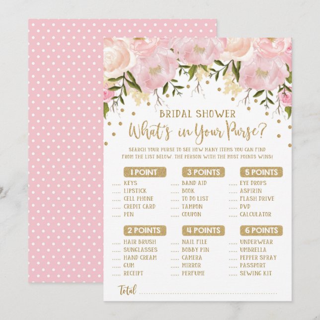 What's in your purse flower bridal shower game invitation (Front/Back)