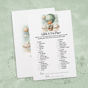 What's In Your Purse Fox Baby Shower Game Card