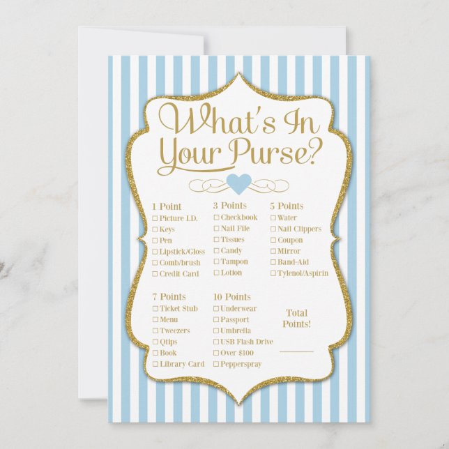 What's In Your Purse Game Blue Gold Shower (Front)