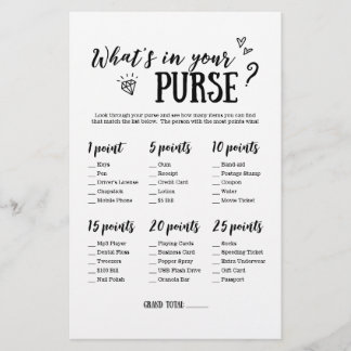 What's In Your Purse Game for Bridal Shower