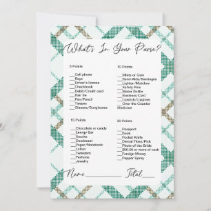 What's In Your Purse Green Plaid Bridal Shower Invitation