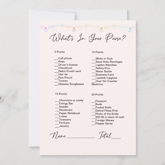 What's In Your Purse Hanging Lights Bridal Shower Invitation (Front)