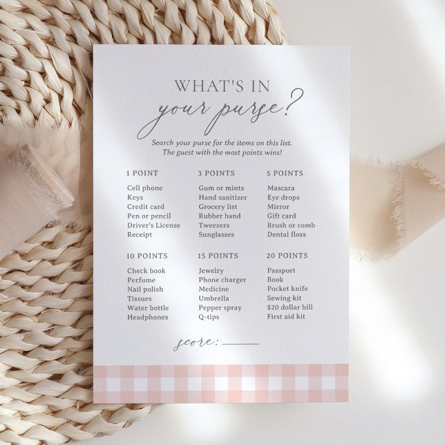 What's in Your Purse Pink Gingham Baby Shower Game Invitation (Creator Uploaded)