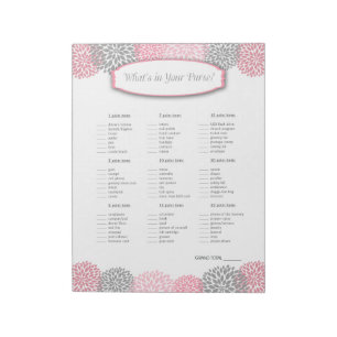 What's in your purse Pink Grey Grey Dahlia Game Notepad