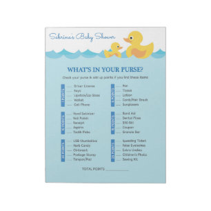What's In Your Purse Rubber Duck Baby Shower Game Notepad