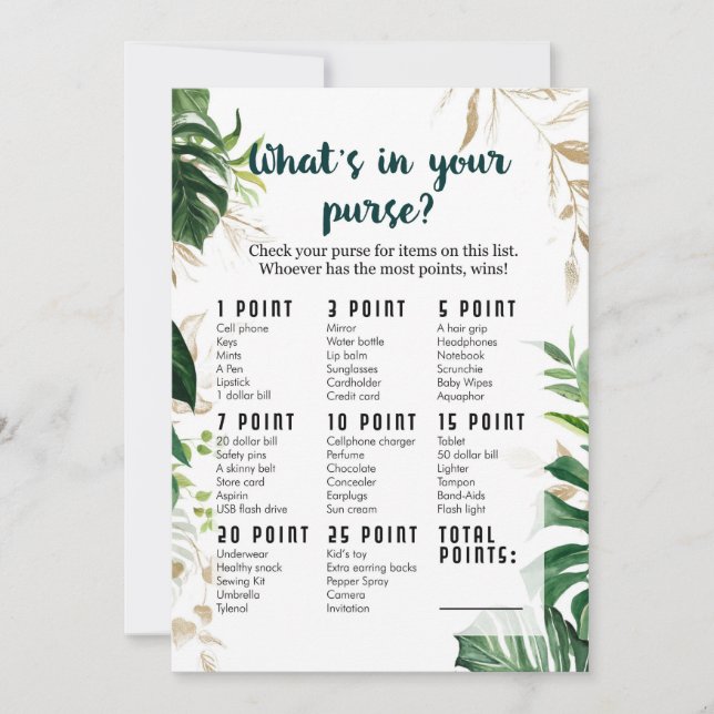 What's in your purse Safari Baby Shower Game Invitation (Front)