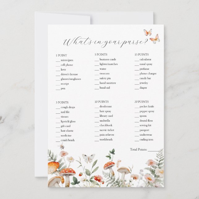 What's in Your Purse Shower Game Card (Front)